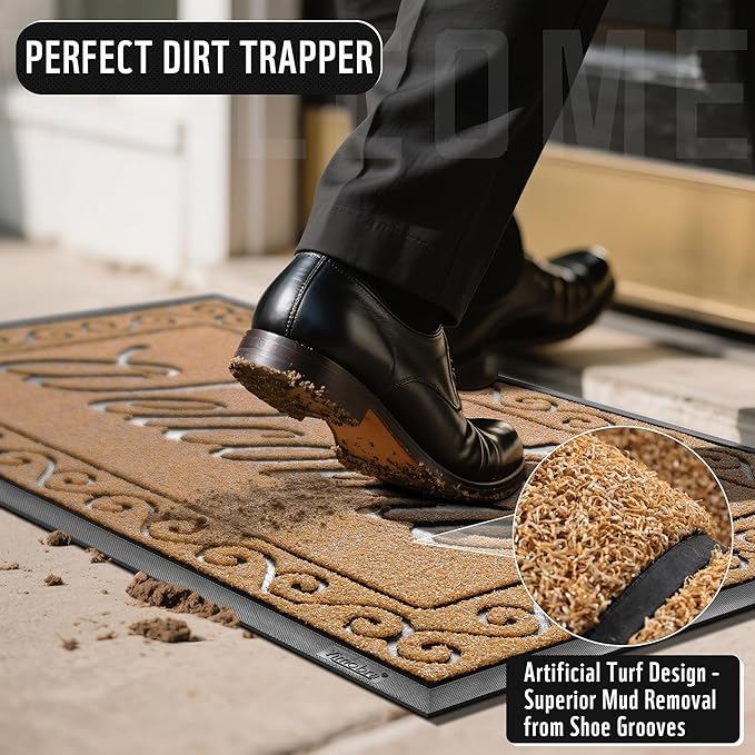 Yimobra Welcome Front Door Mat, Heavy Duty Easy Clean Doormat Indoor Outdoor, Waterproof Quick Dry Floor Mat for Home, Garage, Hign Traffic Areas, Non Slip, Low Profile, 29.5X17 Inches, Yellow