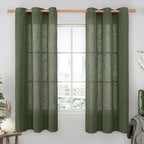 LAMIT Olive Green Linen Curtains 63 Inch Length 2 Panels for Bedroom, Light Filtering Window Treatments Semi Sheer Neutral Drapes with Bronze Grommet for Farmhouse, 34 X 63 Inch