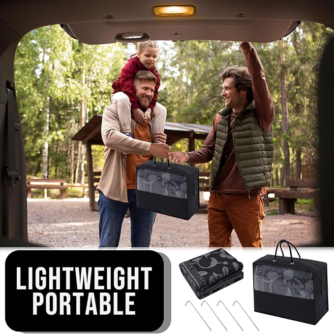 OLANLY Waterproof Outdoor Rug 6x9 ft, Outdoor Plastic Straw Rug with Flower Pattern, Reversible RV Mat for Patio, Camping, Balcony, Deck, Backyard, Black & Grey