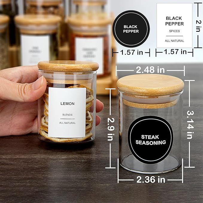4OZ Glass Spice Jars with Bamboo Lids and 315 Labels, 32 Pcs Clear Food Storage Containers for Kitchen Sugar Salt Coffee Tea Beans
