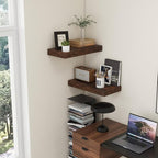 Deep Floating Shelves, 12 Inch Deep Rustic Floating Shelves Set of 2, 24 Inch Large Wall Mounted Wood Shelves for Books Laundry Room Living Room Bedroom Kitchen Home Office - Rustic Brown