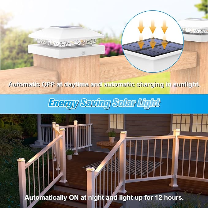 VOLISUN 4x4 Solar Post Cap Light 16pack,Solar Fence - Cap Lights Outdoor Waterproof for Wooden/Vinyl Post, White Deck Post Light Solar Powered with Warm White for Garden/Patio/Porch