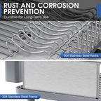 Stainless Steel Dish Drying Rack - Large Capcity 304 Grade Dish Drainer for Kitchen Counter with Drain Board, Utensil Holder & Detachable Cup Shelf, Rustproof Multifunctional Organizer