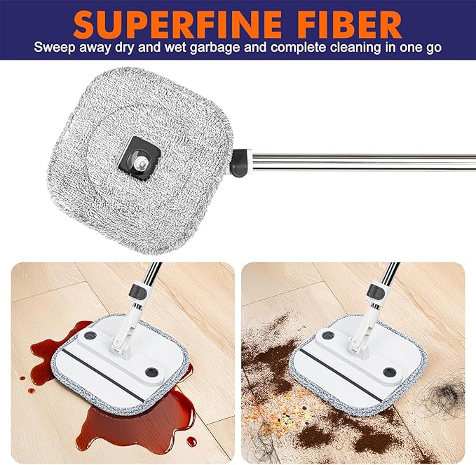 Upgraded Spin Mop and Bucket Self-Standing Mop Bucket Separate Dirty and Clean Water System Self Wringing 360° Rotating Clean Mop and Bucket Set (Light Gray, 14Pads Mop and Bucket Set)