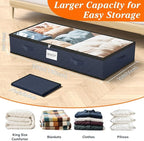 SpaceWhisper 90L Under Bed Storage Containers, 6-Pack Storage Bins with Clear Top, Foldable Closet Organizers and Storage with Label Holder for Clothing, Blankets, Comforter & Pillows(Blue)