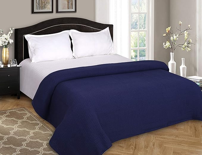 Elvana Home 100% Cotton Bed Blanket, Breathable Bed Blanket King Size, Cotton Thermal Blankets King, Perfect for Layering Any Bed for All Season, Navy Blue