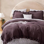 King Comforter Set - 7 Pieces Ruffle Purple Bedding Sets, Shabby Chic Farmhouse Bed in a Bag King with Ruffle Comforter, Floral Sheets, Pillowcases & Shams