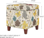 Adeco 18 Inch High Cube Ottoman Storage, Floral Printed Linen Chair Foot Stools, Upholstered Vanity Stool with Hinged Lid, Solid Wood Legs