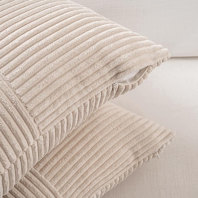 Fancy Homi 2 Packs Tan Big Decorative Throw Pillow Covers 24x24 Inch for Living Room Couch Bed Sofa, Farmhouse Boho Home Decor, Soft Corss Corduroy Patchwork Accent Square Beige Cushion Case 60x60 cm