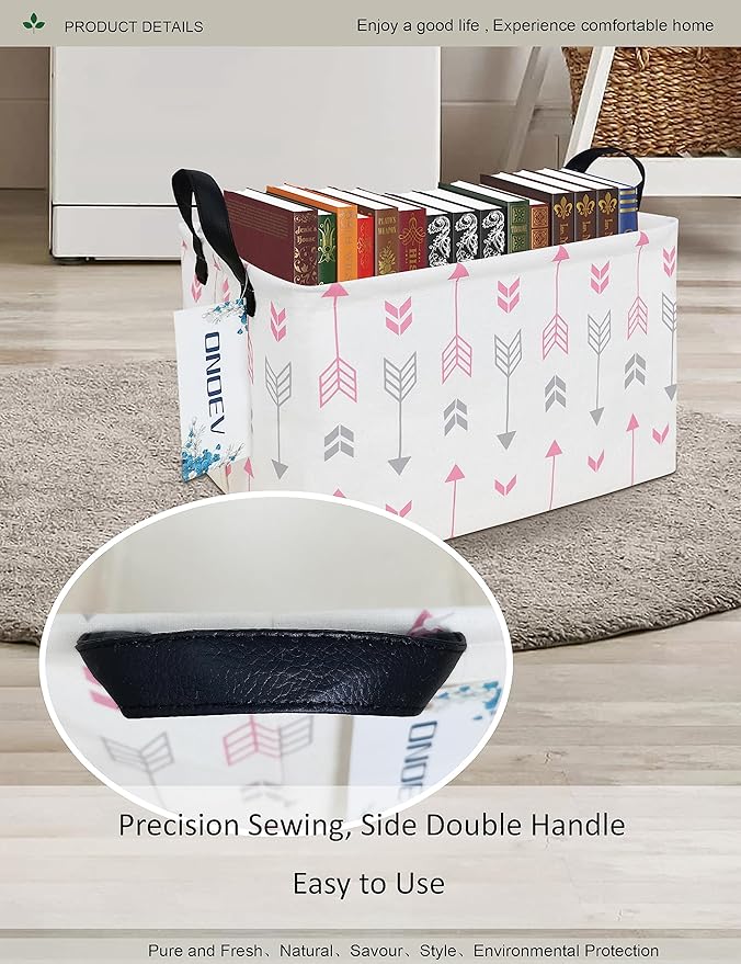 Rectangular Folding Laundry Basket,waterproof Canvas Basket,gift basket,Suitable for children's room,Office,Clothes,Toys Storage (Pink Arrow)