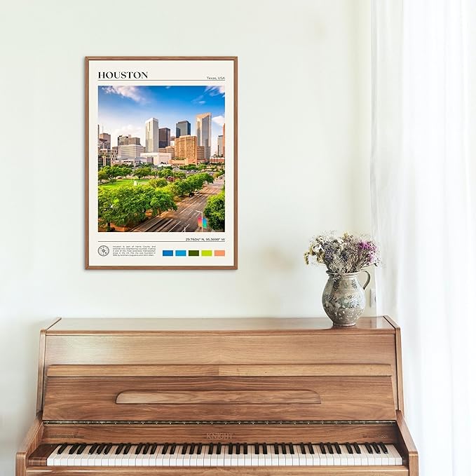 StudioUBILA Houston Wall Art Poster, Decorative Cityscape Landscape Art Prints, Home Decor Wall Art Print for Bedroom Living Room Kitchen Decorations, Unframed