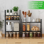 Expandable Cabinet Storage Shelf Stackable Organizer Rack for Kitchen Bathroom Pantry Spice Cupboard Countertop Home Office Desk Heavy Duty Nonslip Black Large 3 Pack