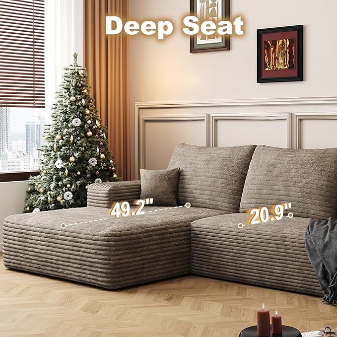 108" Sectional Couches for Living Room Modern Modular Sofa with L-Shape Couchs Upholstered Boneless Couch Deep Seat Sectional Couch with Chaise (Camel, Left Facing Chaise+2Seaters+1Ottoman)