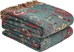 Boho Fall Throw Blanket for Bed，100% Ultra Cotton Soft Breathable Bed Throw Floral Printed Farmhouse Decor Rustic Bed Throws for Couch Sofa Quilt 80" x 90"