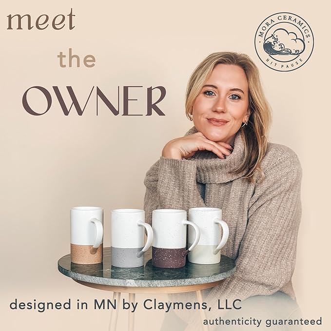 MORA Ceramics 12oz Coffee Mug Set of 4 - Ceramic Tea Cups with Handle - Microwave and Dishwasher Safe, Perfect For Cup or Mug Lovers - Rustic Matte Glaze, Modern Design Mugs - Petro