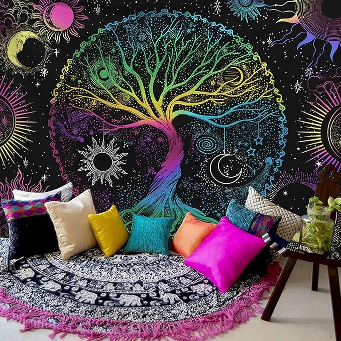AACKart Blacklight Tapestry for Bedroom - Spiritual Tree of Life Wall Tapestry Glow in the Dark Wall Hanging 59.1 x 51.2 inches