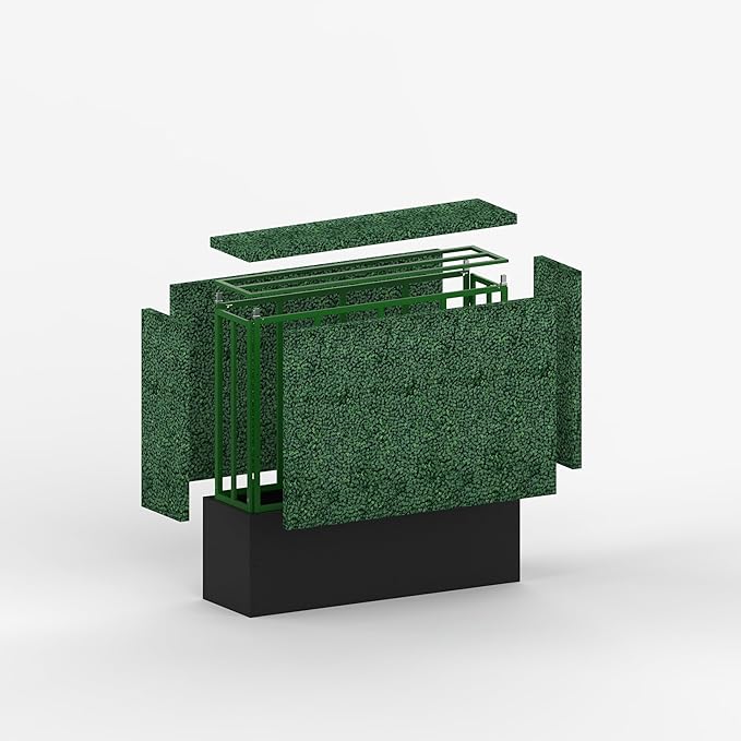 Artificial Boxwood Hedge Divider Wall with Black 201 Stainless Steel Planter Box (60" L X 48" H X 14" D)