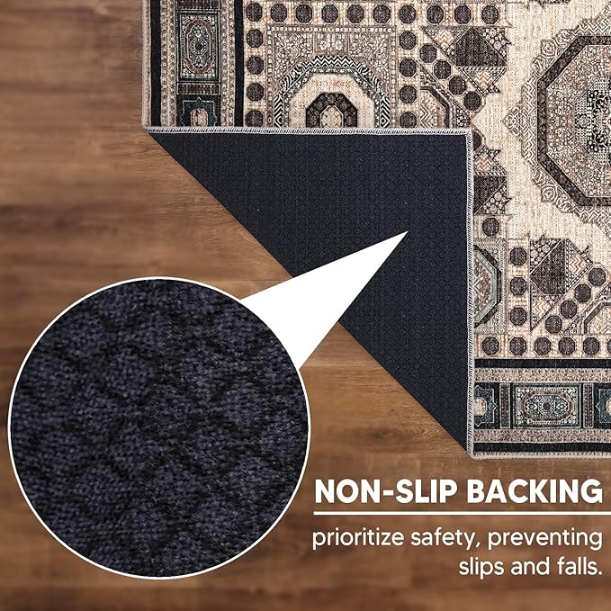 Keen Home Design 4x6 Rug - Machine Washable Area Rug with Non-Slip Backing, Ideal for Living Room, Dining Room, Bedroom - Vintage, Easy Clean, Durable, Low Pile Rug - (4' x 6')