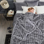 Cozy Bliss Faux Fur Throw Blanket for Couch, Fuzzy Soft Plush Thick Bubble Blanket for Sofa Bedroom Living Room, 108 * 90 Inches Light Grey