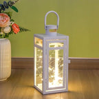 TRIROCKS Stainless Steel Decorative Lantern 12'' High Metal Candle Holder with Clear Glass Panels Perfect for Home Decor Living Room Parties Events Tabletop Indoor Outdoor (White)
