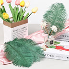 THARAHT Blackish Green Ostrich Feathers 12pcs Natural Bulk 8-10Inch 20cm-25cm for Crafts Wedding Party Centerpieces Mardi Gras Decoration Feather