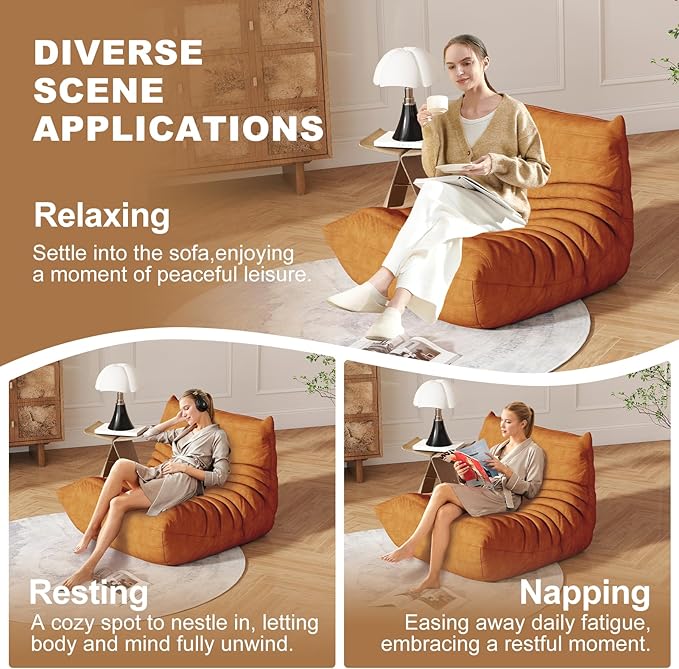 Bean Bag Chair for Adults, Bean Bag Sofa - Adult Size with Soft Waterproof Fabric for Living Room, Apartments, Reading Corner, Gaming, and Movie Venue (DarkOrange)
