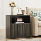 Fluted Nightstand, Dark Grey Bedside Table with Drawer and Storage, Wood End Table Mid Century Modern, Large Night Stand for Bedroom