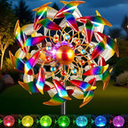 Solar Wind Spinners for Yard and Garden - 360° Metal Large Wind Sculptures Outdoor Clearance Kinetic Windmills with 4 Layer Jeweled Blades for Patio, Lawn Garden Decoration - 54Inch