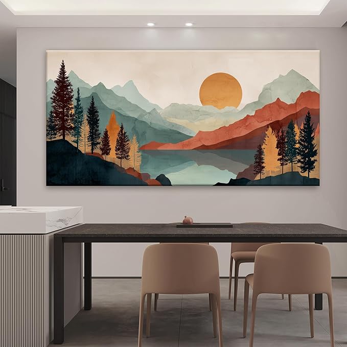 Tsomzxng Large Abstract Boho Wall Art For Living Room Canvas Art Wall Decor Artwork Mountain Forest Landscapes Abstract Art Colorful Wall Art Painting Prints Home Wall Decor 29"×58"