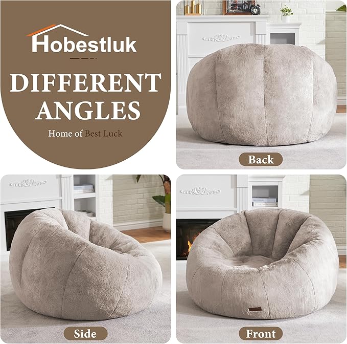 Hobestluk Bean Bag Chairs Large Bean Bag Couch for Adults Stuffed Sofa Chair Comfy Giant Bean Bag Chair with Spacious Design for Reading, Playing or Relaxing (Brown)