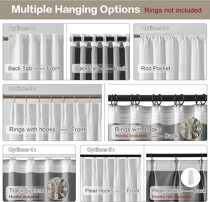 RAIN CITY Snow White Window Curtains 120 Inches Long Room Darkening Privacy Curtains for Living Room Blackout Hook Drapes Back Tab 2 Panels 120 Length