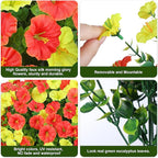 Artificial Mums for Outdoors Fake Fall Flowers Plants for Autumn Decoration, 12 Bundles Silk Morning Glory with Eucalyptus Look Real UV Resistant Faux Mums for Outside Planters Yard Patio Porch, Mix