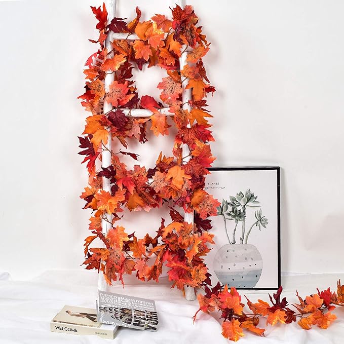 Lvydec 2 Pack Maple Leaves Fall Garland - 6ft/Strand Artificial Fall Foliage Garland Colorful Autumn Decoration for Home Wedding Party Thanksgiving