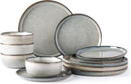 GBHOME Ceramic Dinnerware Sets for 4, 12 Pieces Stoneware Plates and Bowls Sets, Reactive Glaze Dishes -Scratch Resistant, Dishwasher&Microwave Safe, Green Wheat