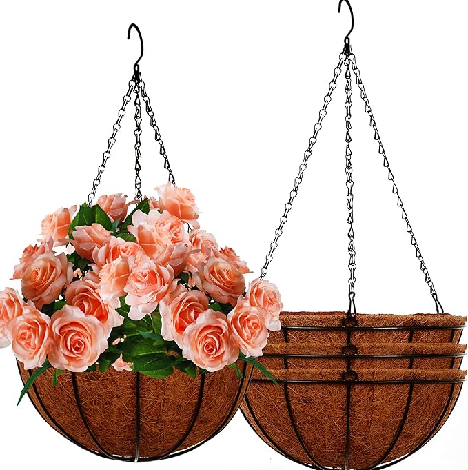 Hanging Baskets for Plants Outdoor(12 inch 4 Pack)- Coconut Coir Hanging Planters Outdoor,Metal Wire Baskets with Coco Liner, Hanging Pots for Plants Indoor, Flower Pots for Railings
