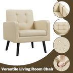 Yaheetech Mid-Century Accent Chairs, PU Leather Modern Upholstered Living Room Chair, Cozy Armchair Button Tufted Back and Wood Legs for Bedroom/Office/Cafe Beige 2PCS