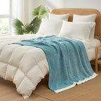 Snuggle Sac Teal Blue Reversible Super Soft Blanket Twin Size for Bed and Sofa, Heather Teal, 60x80 inches
