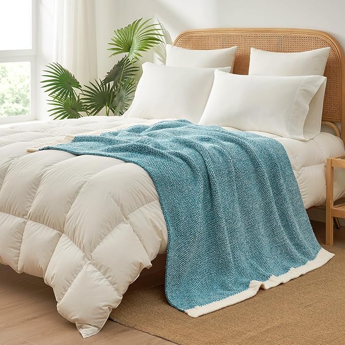 Snuggle Sac Teal Blue Oversized Throw Blankets,Super Soft Warm Cozy Throw Blankets for Couch, Knit Fuzzy Plush Blanket, Heather Teal, 50x70 inches