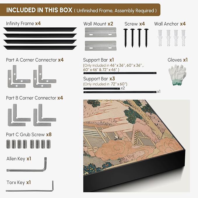 SIGNWIN 30"x60" Extra Large Framed Wall Art Japanese Ukiyo-e Landscape, Timeless Mt. Fuji Scene for Zen-Inspired or Asian-Style Interiors for Home Living Room Bedroom Decor (Frame Assembly Required)