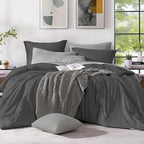 Monbix California King Comforter Set - 7 Pieces Cationic Dyeing Dark Grey Bed in a Bag Cal King Bed Sets with Comforter, Sheets, Pillowcases & Shams, Reversible Bedding Comforters Sets (108 * 92)