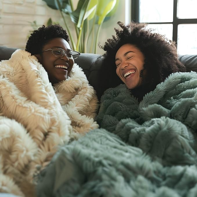 Bedsure GentleSoft Fluffy Sage Green Blankets Queen Size for Bed, Thick Sherpa Faux Fur Fleece Fuzzy Plush Winter Warm Soft Queen Blankets, Bedroom Decor Sage Green Cozy Gifts for Women Men, 90x90