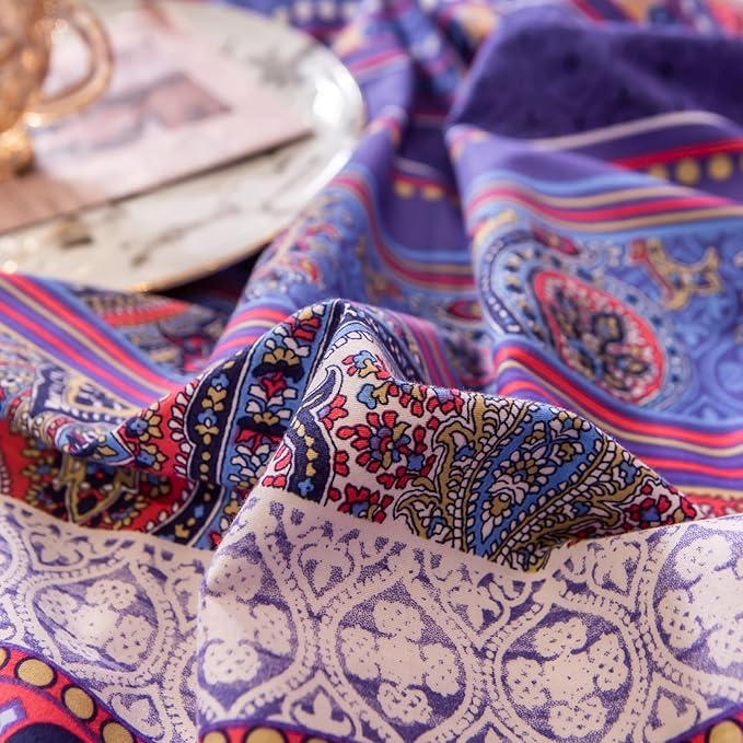 ABREEZE Bohemian Vintage Cal.King Size Floral Cotton Bedding Set 3Pcs Duvet Cover Set Boho Purple Paisley 100% Egyptian Brushed Cotton Reversible Home Bedding Collection