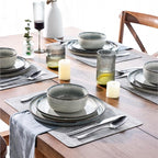 GBHOME Ceramic Dinnerware Sets for 4, 12 Pieces Stoneware Plates and Bowls Sets, Reactive Glaze Dishes -Scratch Resistant, Dishwasher&Microwave Safe, Green Wheat