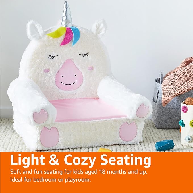 Amazon Basics Children's Plush Toddler Chair, Unicorn, Medium, Multicolor