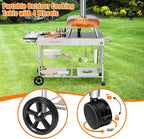Pizza Oven Table with Topping Station, Outdoor Pizza Oven Cart, Grill Table for Outside, Grill Cart, Food Prep Work cart Fits for Ninja Woodfire Grill, Blackstone Griddle,Tabletop Grill