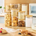Extra Large Square Glass Flour & Sugar Storage Containers with Airtight Lids, 132oz & 63oz - 2 Pack Glass Jars with Bamboo Lids, Air tight Pantry Food Storage Containers for Cereal, Pasta, Rice
