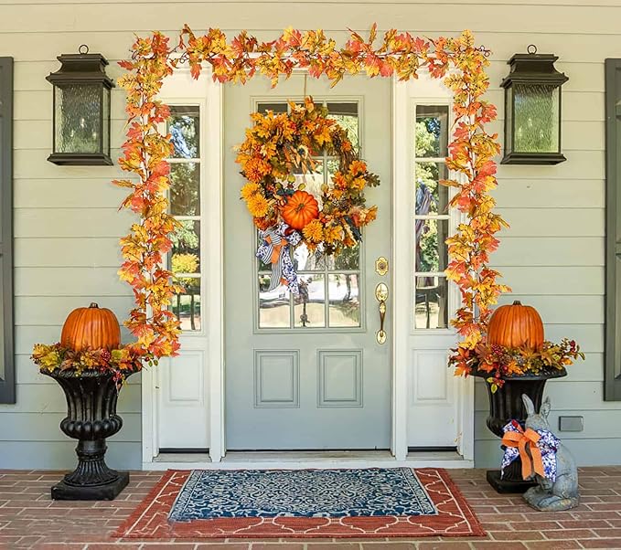 Lvydec 2 Pack Fall Maple Leaf Garland - 5.9ft/Piece Artificial Fall Foliage Garland Thanksgiving Decor for Home Wedding Party Christmas (Yellow)