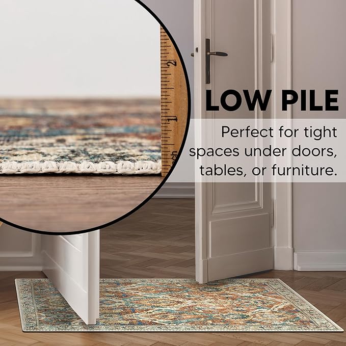 Keen Home Design 2x3 Rug - Machine Washable Entry Rug with Non-Slip Backing, Ideal for Enteryway, Kitchen, Bathroom, Laundry Room - Vintage, Easy Clean, Durable, Low Pile Rug - (2' x 3')