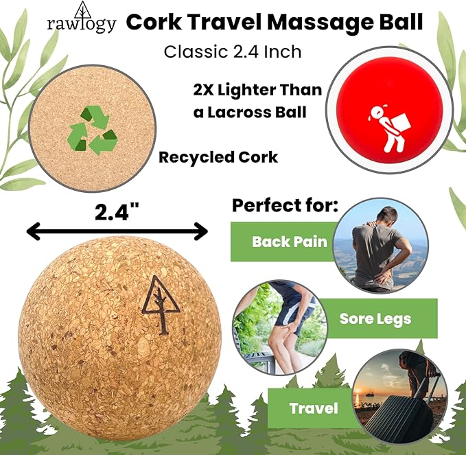 Travel Cork Massage Ball | Lightweight, Sustainable Alternative to Lacrosse Ball for Muscle Pain Relief (2.5 Inch (Pack of 2), Sanded Cork)