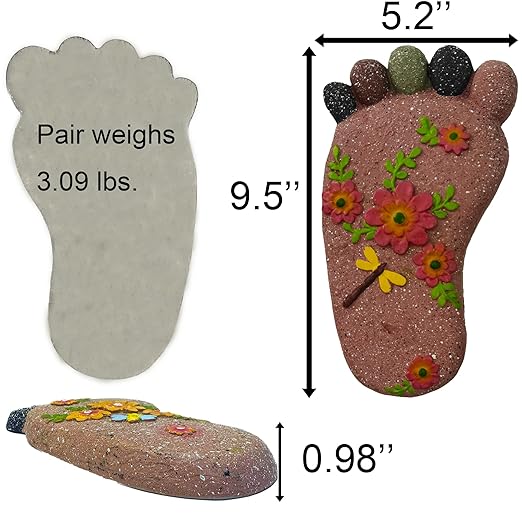 Stepping Stones - Light Brown Resin Footprint Shaped Set of 2 for Patio, Deck, Garden or Sidewalk